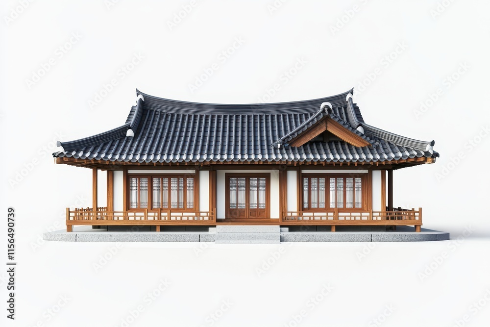 Fototapeta premium Traditional Korean wooden house model on white background