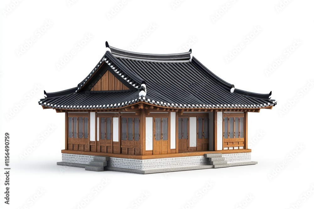 Naklejka premium Traditional Korean wooden house model on white background