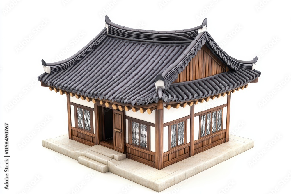 Fototapeta premium Traditional Korean wooden house model on white background