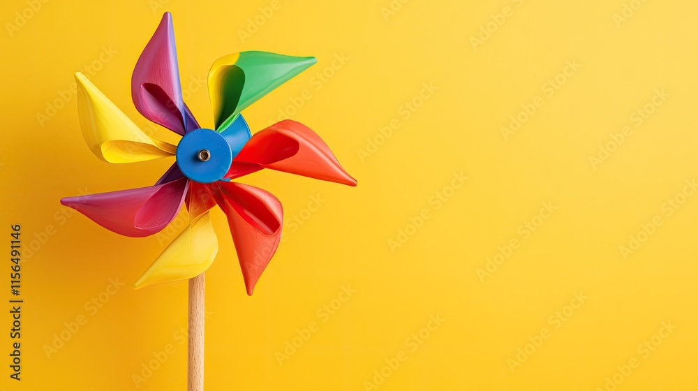 Colorful Pinwheel Toy Against Yellow Background Colorful Pinwheel Toy Against Yellow Background