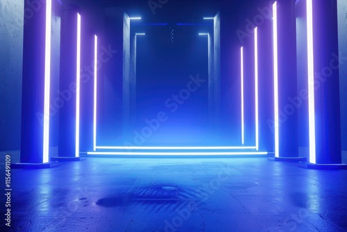 Spotlights shine on the stage floor