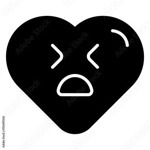 Heart symbol with a melancholic expression, featuring subtle tear details and soft tones