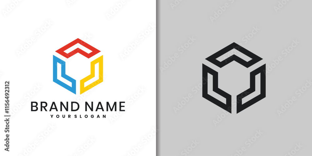 Fototapeta premium hexagon cube logo design template with arrow