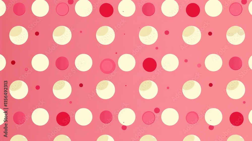 A playful pattern of circles in varying sizes and colors on a pink background. A playful pattern of circles in varying sizes and colors on a pink background.