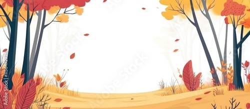 Vibrant autumn forest background featuring colorful foliage and blank space for customizable text or graphics photo