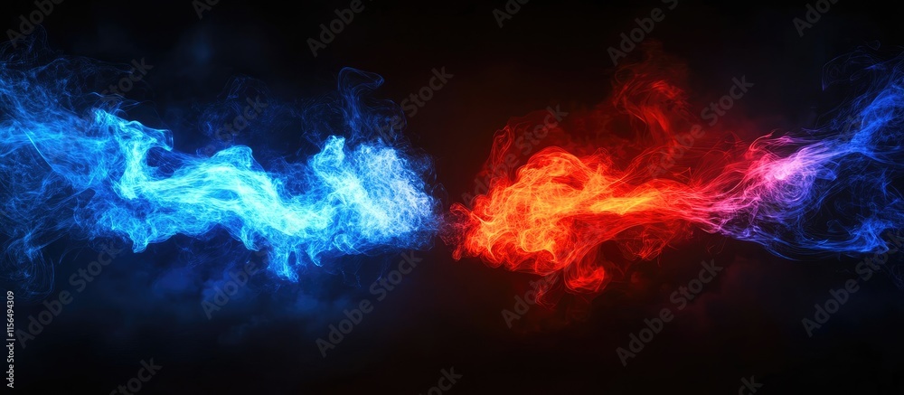 Abstract neon light effects in vibrant blue and red colors on a dark background creative design with space for text or branding elements
