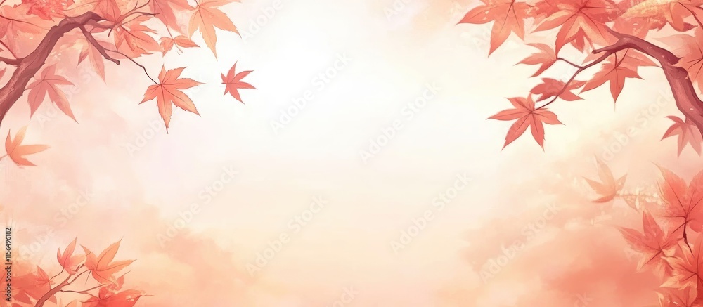 Autumn Maple Leaves Against Soft Background with Space for Text Layout in Natural Setting Autumn Maple Leaves Against Soft Background with Space for Text Layout in Natural Setting