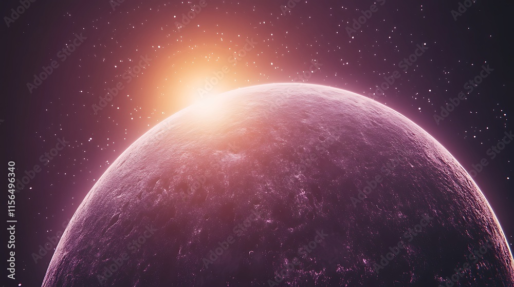 Fototapeta premium Stunning Digital Painting: A Vibrant Purple Planet Rises in Cosmic Dawn. AI Generated
