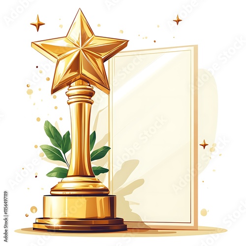 Gold Star Award Trophy, Isolated on White Background