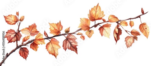 Autumn Maple Leaves on Branch against White Background Ideal for Seasonal Text Placement and Design Elements