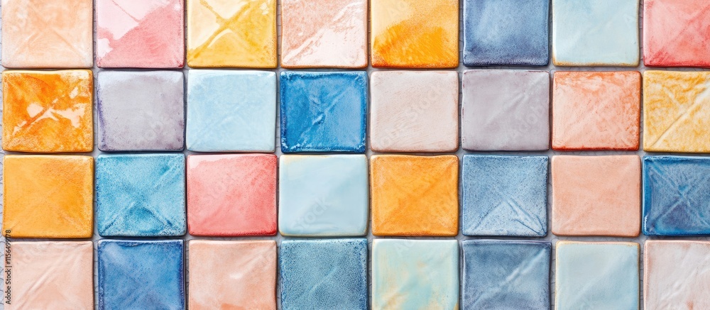Aerial view of vibrant ceramic tile patterns showcasing a rich color palette with ample space for text overlay Aerial view of vibrant ceramic tile patterns showcasing a rich color palette with ample space for text overlay