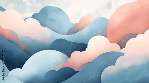 Abstract illustration of layered clouds in soft colors, evoking tranquility and serenity.