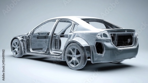 Aerodynamic car body design with detailed simulation mesh and blank space for customizable text placement