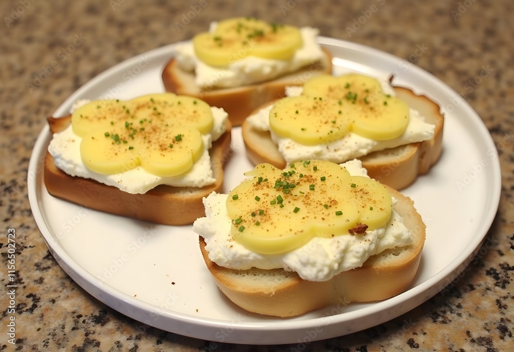 Selective focus on the front bread with melted cheese on top
Selective focus on the front bread with melted cheese on top