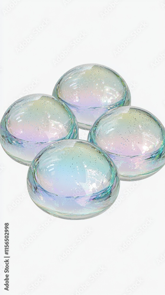 Iridescent Glass Bubbles Pastel Gradient Set of Four Decorative Objects Shiny Round Iridescent Glass Bubbles Pastel Gradient Set of Four Decorative Objects Shiny Round