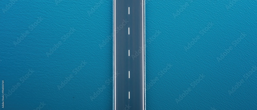Fototapeta premium coastal highway freedom concept. Aerial view of a road stretching over blue water.