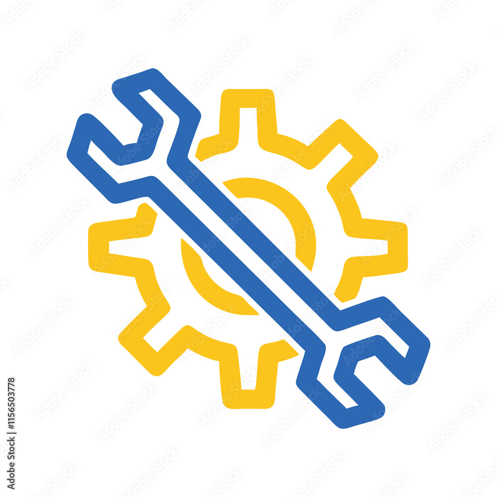 Simple Gear and Wrench Icon for Maintenance or Repair Simple Gear and Wrench Icon for Maintenance or Repair