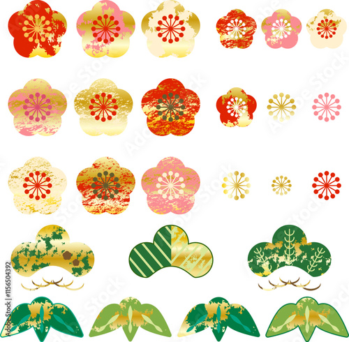 松竹梅のアイコンセット。
お正月のイラスト素材として制作した和風のアイコンセットです。
金箔のまだら模様のある松竹梅のアイコンセットです。