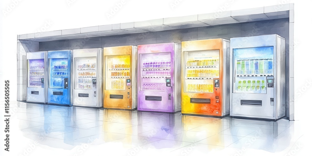 Modern office vending machine selection digital art in a bright environment Modern office vending machine selection digital art in a bright environment