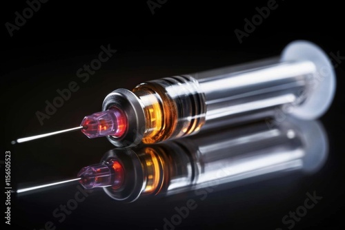 Close-up view of metal syringe with silver needle Macro shot a thermocouple photo