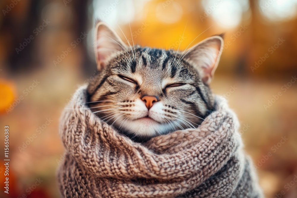Fototapeta premium a pet cat in a warm scarf