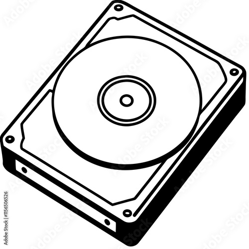 Hard Drive Line Art Vector Illustration