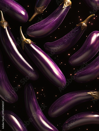 Glossy eggplant on black background photo