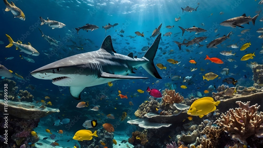 Fototapeta premium Fantastical Waters: Dumd Gulpur Shark Navigating a Mythical Ocean Realm