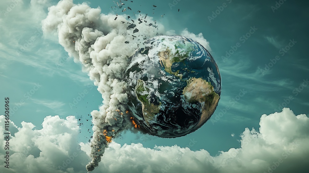 Fototapeta premium Apocalyptic Earth: A Dramatic 3D Render Depicting Fiery Destruction. AI Generated