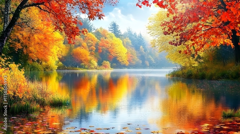 Fototapeta premium Autumnal Lake Reflections Scenic Fall Colorscape