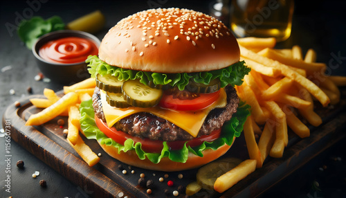 Delectable cheeseburger delight with crispy fries