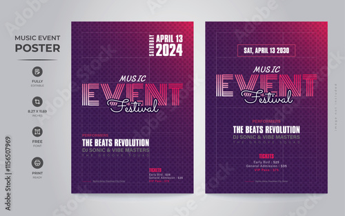 Purple Flat Rock Music Event Festival Flyer Poster Template