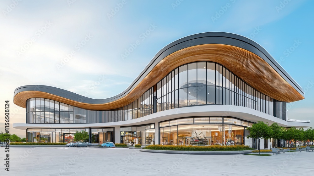 Fototapeta premium 3D visualization of an architectural project of a modern shopping mall