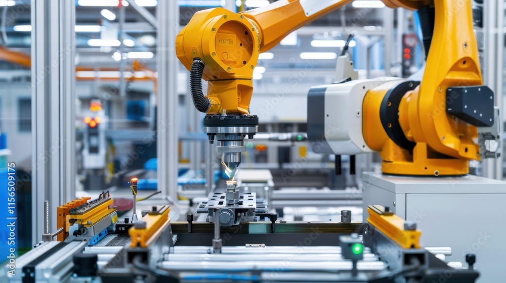A CNC machine in action, precisely clamping and screw driving components, showcasing advanced automation and precision in a clean industrial environment A CNC machine in action, precisely clamping and screw driving components, showcasing advanced automation and precision in a clean industrial environment