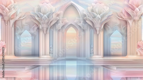 Pastel Palace Entrance with Flower Columns
