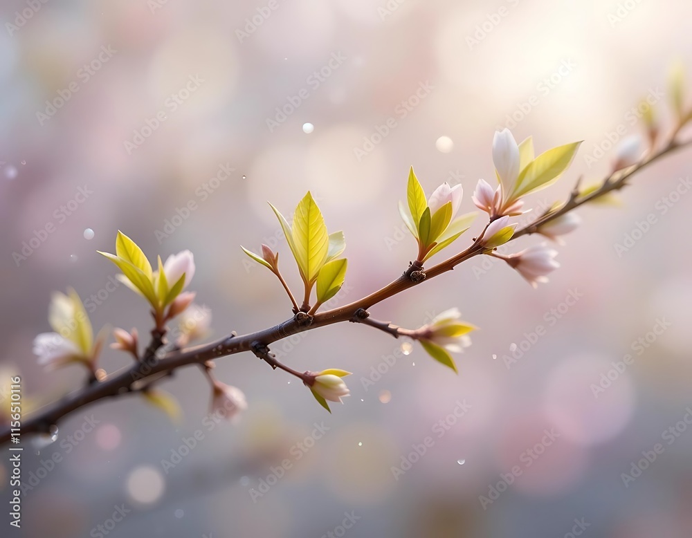 Delicate Spring Blossoms Emerging On Branch Delicate Spring Blossoms Emerging On Branch