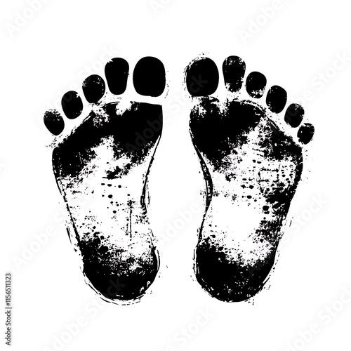 Human barefoot footprint icon of grange texture
