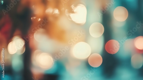 Blurred bright glowing lights of district in megapolis under dusk sky in evening on blurred background