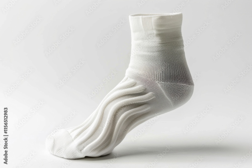 A high-quality white sock with a unique textured pattern, elegantly isolated on a pure white background, ideal for showcasing its design A high-quality white sock with a unique textured pattern, elegantly isolated on a pure white background, ideal for showcasing its design