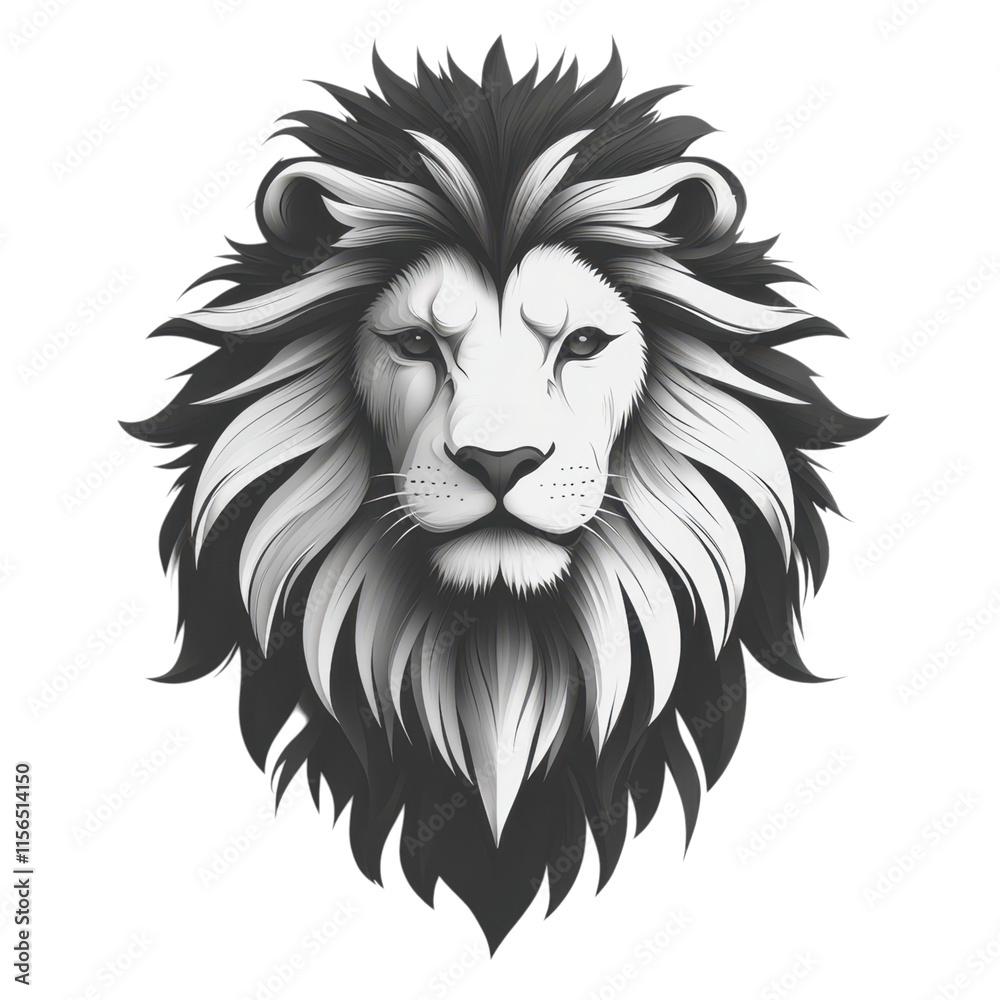 Obraz premium Majestic Lion Head Monochrome Art Wildlife Animal Portrait Papercut Style