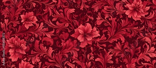 red floral pattern in long image flowery banner pattern with intricate design