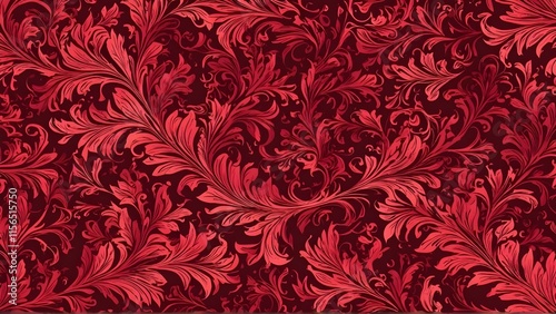 red floral pattern in long image flowery banner pattern with intricate design