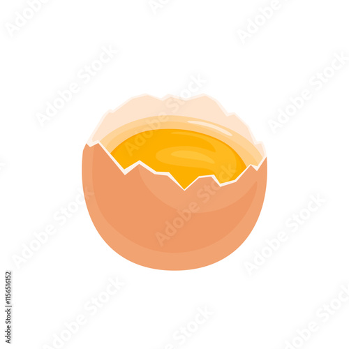 Chicken egg half with yolk isolated on white background. Vector cartoon flat illustration of healthy food.