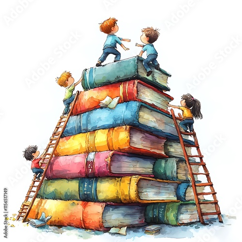 Stack of books, watercolor style

