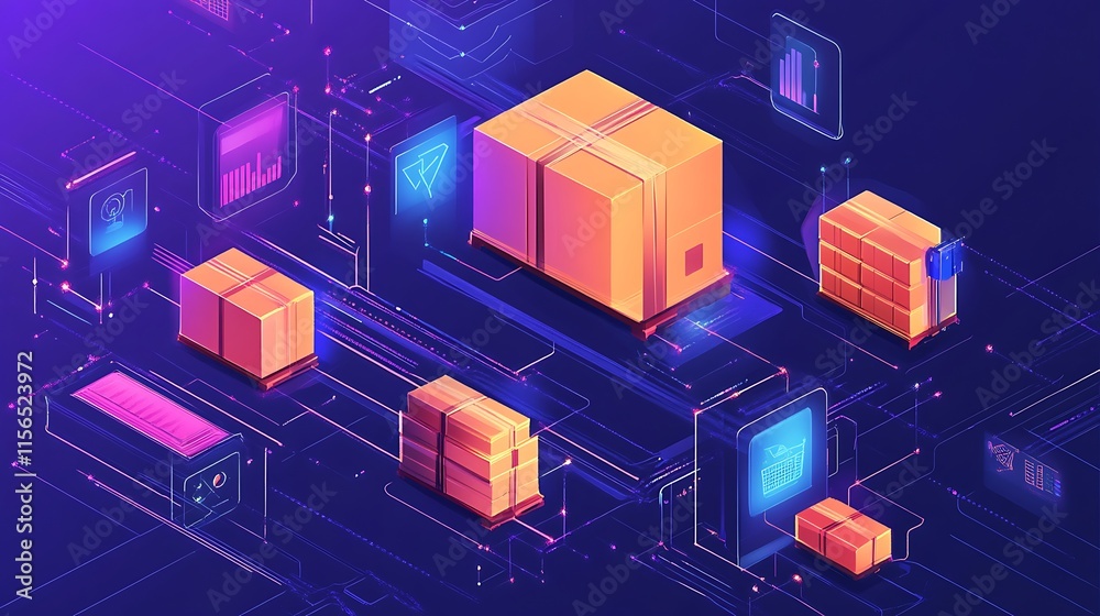 Isometric Illustration: Smartly Managed Global Package Delivery Network. AI Generated Isometric Illustration: Smartly Managed Global Package Delivery Network. AI Generated