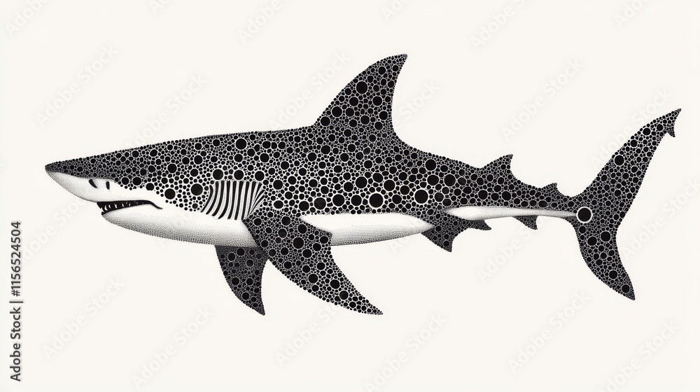 Fototapeta premium The shark from the particle. The shark consists of circles and points. Vector illustration.