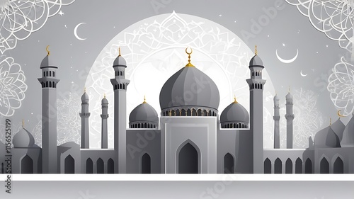 Islamic background for a mosque in gray, a background for Ramadan. Social media posts .Muslim Holy Month Ramadan Kareem . The symbol of the Islamic religion is Ramadan and a blank space for the Arabi