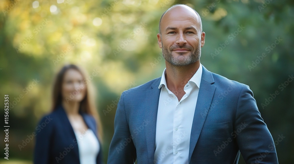 Confident Businessman Standing Outdoors in Professional Attire Confident Businessman Standing Outdoors in Professional Attire