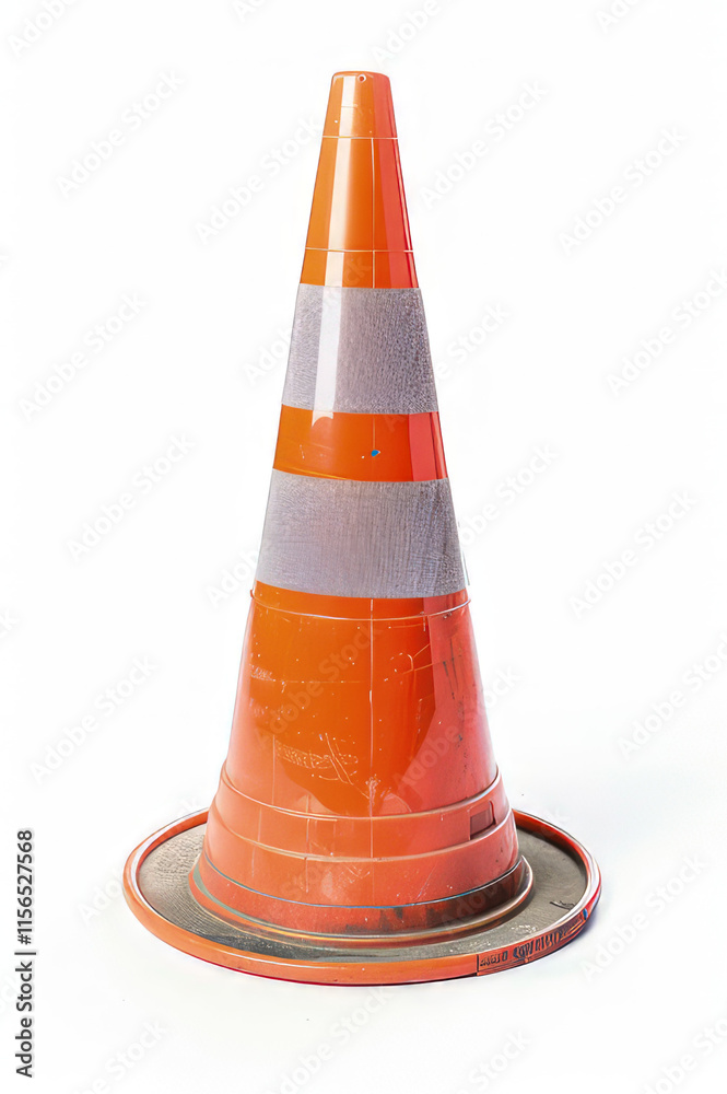 A traffic cone designed for road safety and directing traffic. isolated on white background A traffic cone designed for road safety and directing traffic. isolated on white background
