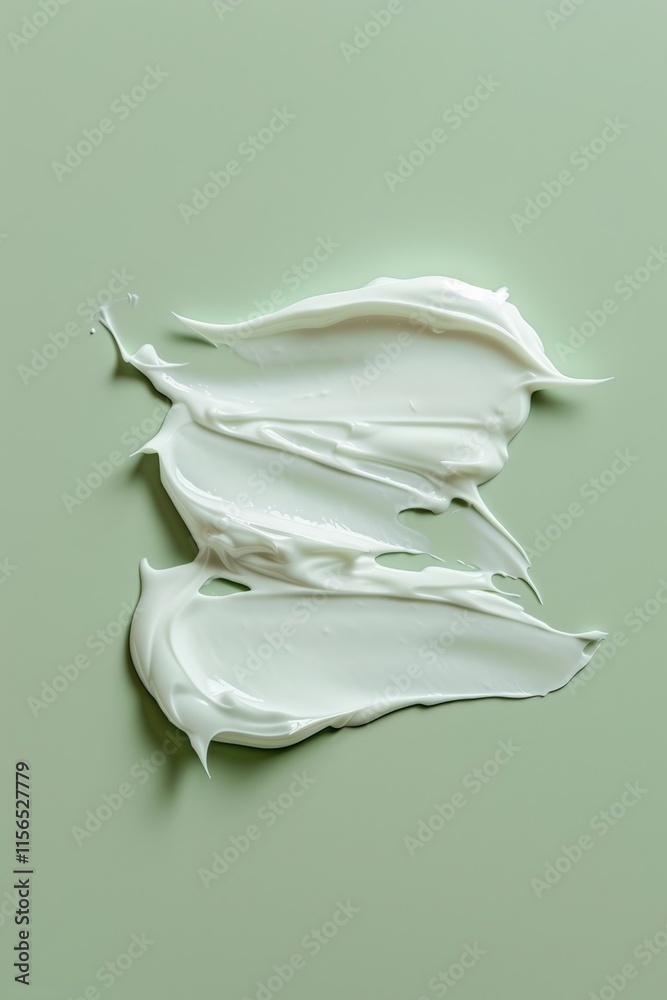 Obraz premium Creamy white substance smeared artistically on a soft green surface conveying a sense of freshness and simplicity